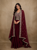 Deep Wine Floral Zari Embroidered Design Crepe Skirt Top with Dupatta