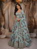 Aqua Blue Floral Printed Design Satin Fancy Lehenga with Dupatta