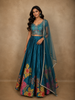 Teal Blue Floral Embroidered Design Chiffon Lehenga
