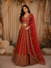 Bright Orange Floral Sequins and Zari Embroidered Design Tissue Silk Designer Lehenga with Dupatta