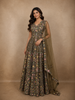Olive Green Floral Thread and Beads Embroidered Design Net Lehenga with Dupatta