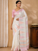 White Pure Kanchipuram Silk Saree with Chevron Design on the Body without Border