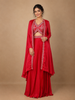 Vibrant Red Sequin Embellished Georgette Crop Top with Draped Skirt