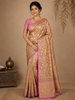 Brown Pure Kanchipuram Bridal Silk Saree with Floral Motif on the body and Contrast Zari Border
