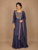 Purple Raw Silk Straight Cut Salwar Suit for Girls Adorned with Floral Embroidery Designs, Paired with Dupatta and 3/4 sleeves