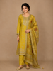 Mustard yellow Floral Embroidered Semi Silk Salwar Suit