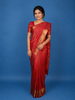 Red Diamond Butta Woven Pure Kanchipuram Silk Saree With Golden Zari Border