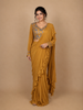 Mustard Yellow Georgette Ready to Wear Saree with Plain Body Paired with Designer Blouse