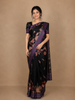 Black Floral Printed Kota Cotton Saree with Woven Border