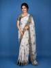 White Abstract Printed Chiffon Saree