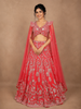 Red Lehenga Adorned with Sequins and Beads with 3D Flower Design with Dupatta