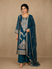 Teal Blue Floral Design Chiffon Straight Cut Salwar Suit