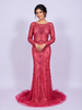 Red Net Full Sleeves Gown Embellished with Floral Beads