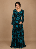 Black Floral Print Chiffon Partywear Gown