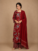 Red Floral Printed Semi Silk Salwar Suit