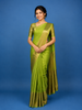 Parrot Green Solid Design Zari Border Silk Saree