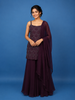 Wine Purple Scallop Beaded Embroidery Georgette Palazzo Suit