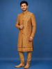 Mustard Yellow Paisley & Floral Multicolor Embroidered Jacquard Sherwani Suit
