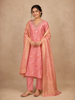 Pink Straight Cut Salwar Suit Adorned with Embroidery and Printed Feather Design with Dupatta