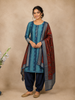 Blue Cotton Straight Cut Salwar Suit for Women Adorned with Sequins and Design prints Paired with Dupatta
