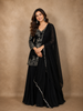 Midnight Black Floral Sequins and Beads Embroidered Design Satin Skirt Top with Dupatta