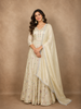 Soft Ivory Floral Sequins and Beads Embroidered Design Organza Lehenga With Dupatta
