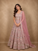 Soft Rose Quartz Pink Floral Embroidered and Stone Embellished Design Net Lehenga With Net Dupatta