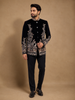 Navy Blue Floral Embroidered Velvet Men's Suit