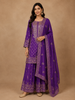 Dark Purple Floral Embroidered Georgette Palazzo Suit