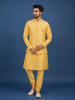Yellow Sequin Embroidered Brocade Kurta Pyjama