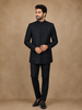 Navy Blue Botanical Embroidered Viscose Men's Suit