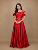 Red Solid Design Organza Party Wear Gown