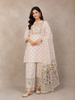 White Crepe Straight Cut Salwar Suit for Women Adorned with Sequins and Floral Prints Paired with Dupatta