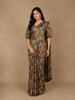 Olive Green Multicolor Floral Printed Synthetic Saree with Embroidered Blouse