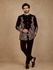 Burgundy Floral Embroidered Velvet Men's Suit
