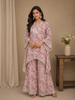 Light Pink Crepe Palazzo Salwar Suit  Adorned with Floral Prints and Mirrorwork