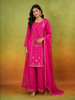 Pink Palazzo Suit Adorned with Floral Embroidery, With Dupatta and 3/4 Sleeve