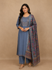 Grey Floral Designed Semi Silk Salwar Suit