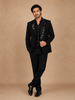 Black Coat Suit Set with Floral Embroidery and Tie Set