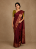 Maroon Striped Woven Pure Kanchipuram Silk Saree With Zari Border