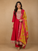 Red Floral Embroidery Crepe Straight cut Salwar Suit