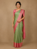 Pista Green Floral Woven Pure Kanchipuram Silk Saree With Contrast Border