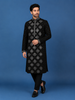Black Sequins And Mirror Work Raw Silk Kurta Set With Pant
