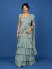 Blue Floral Designs Net Ready To Wear Saree with Designer Blouse