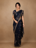 Navy Blue Floral Sequins Designed Net Saree