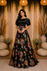 Black with Multicolor Floral Print, Waist Belt and Off Shoulder Gown