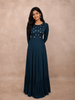Blue Fancy Full Sleeve Gown with Floral Sequins and Beads