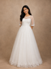 White Net Adorned with Floral Lace Wedding Gown