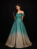 Dark Green Glitter Net Off-Shoulder Gown