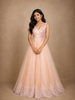 Peach Net Floral Embroidery Party Wear Gown